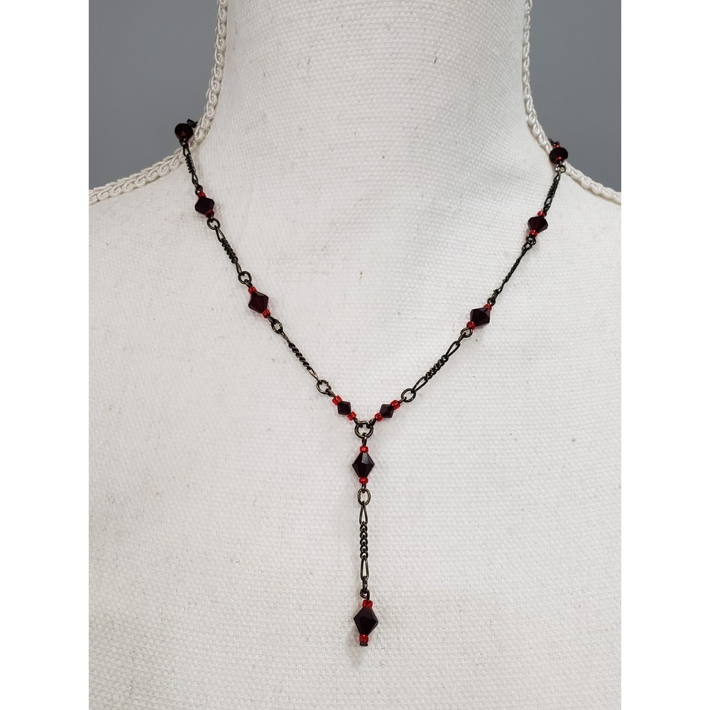 Austrian Crystal Red Necklace Victorian Y Drop vampire gothic witchy romantic